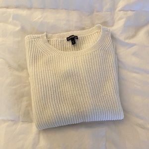 Express Curved Ribbed Hem Sweater in White